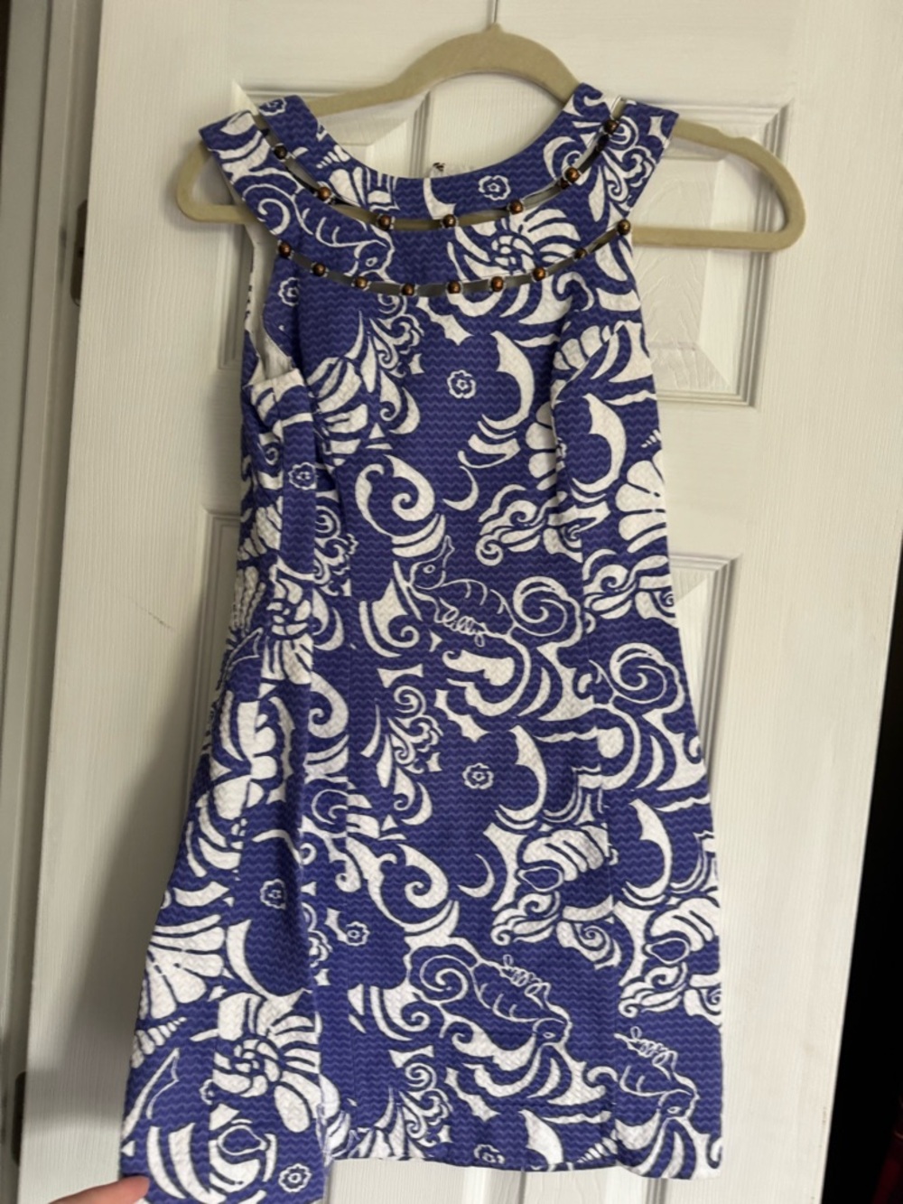 Lilly Pulitzer Blue and White Beaded Patterned Shift Dress